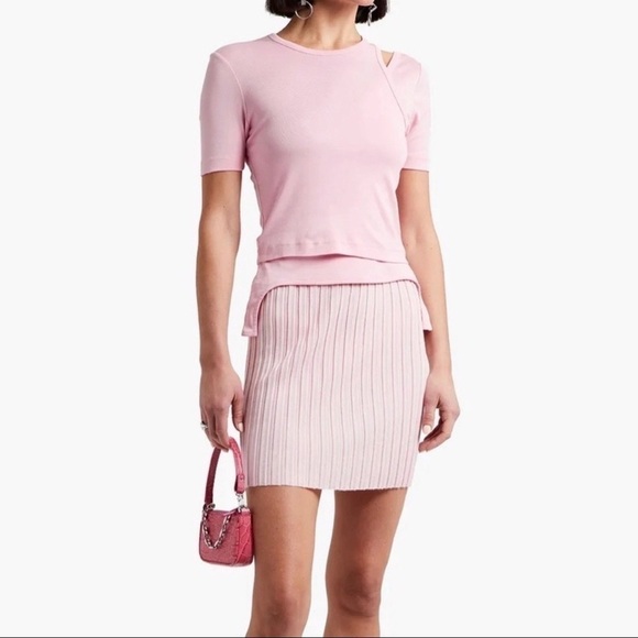 NWT HELMUT LANG Ribbed Wool Pink Mini Skirt | Size Medium - Picture 1 of 5